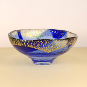 Blue Glass with Gold Leaf Matcha Bowl