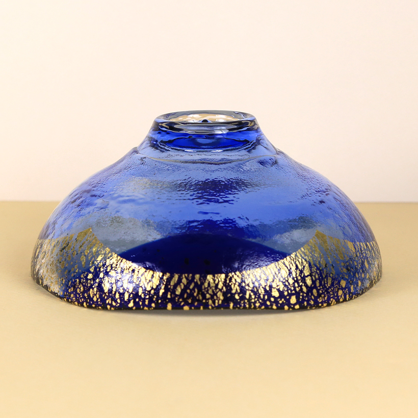 Blue Glass with Gold Leaf Matcha Bowl - Image 2