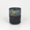Japanese Black Teacup with Cobalt & White Flowing Glazes