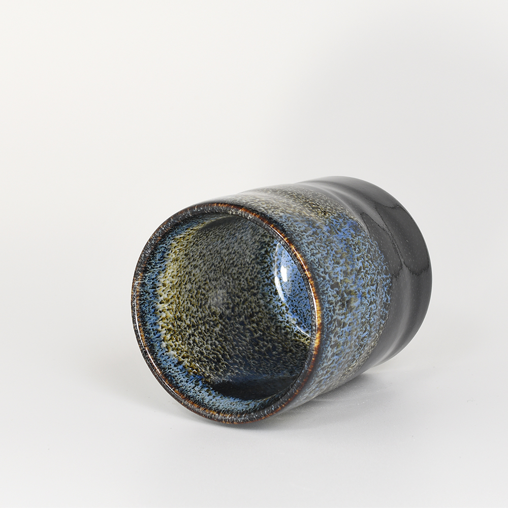 Black Teacup with Cobalt & White Flowing Glazes - Image 4