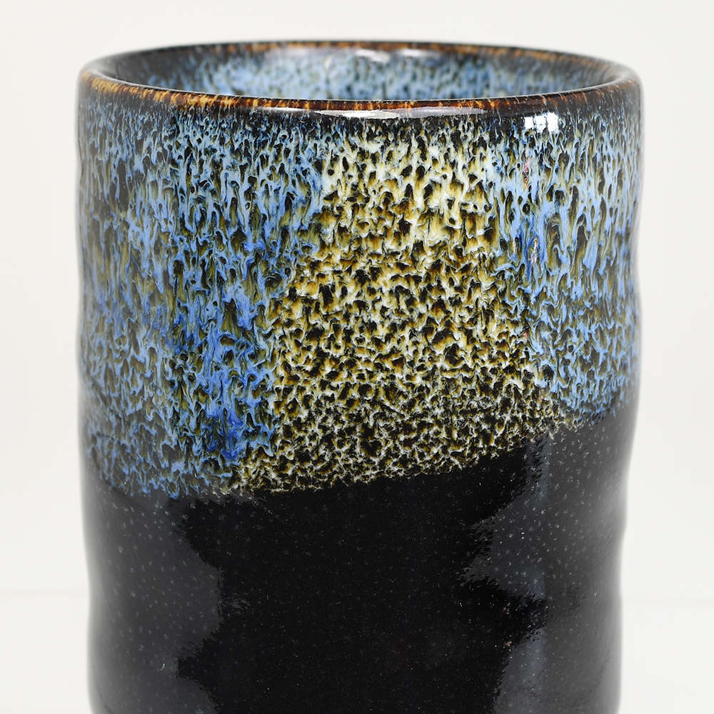 Black Teacup with Cobalt & White Flowing Glazes - Image 5