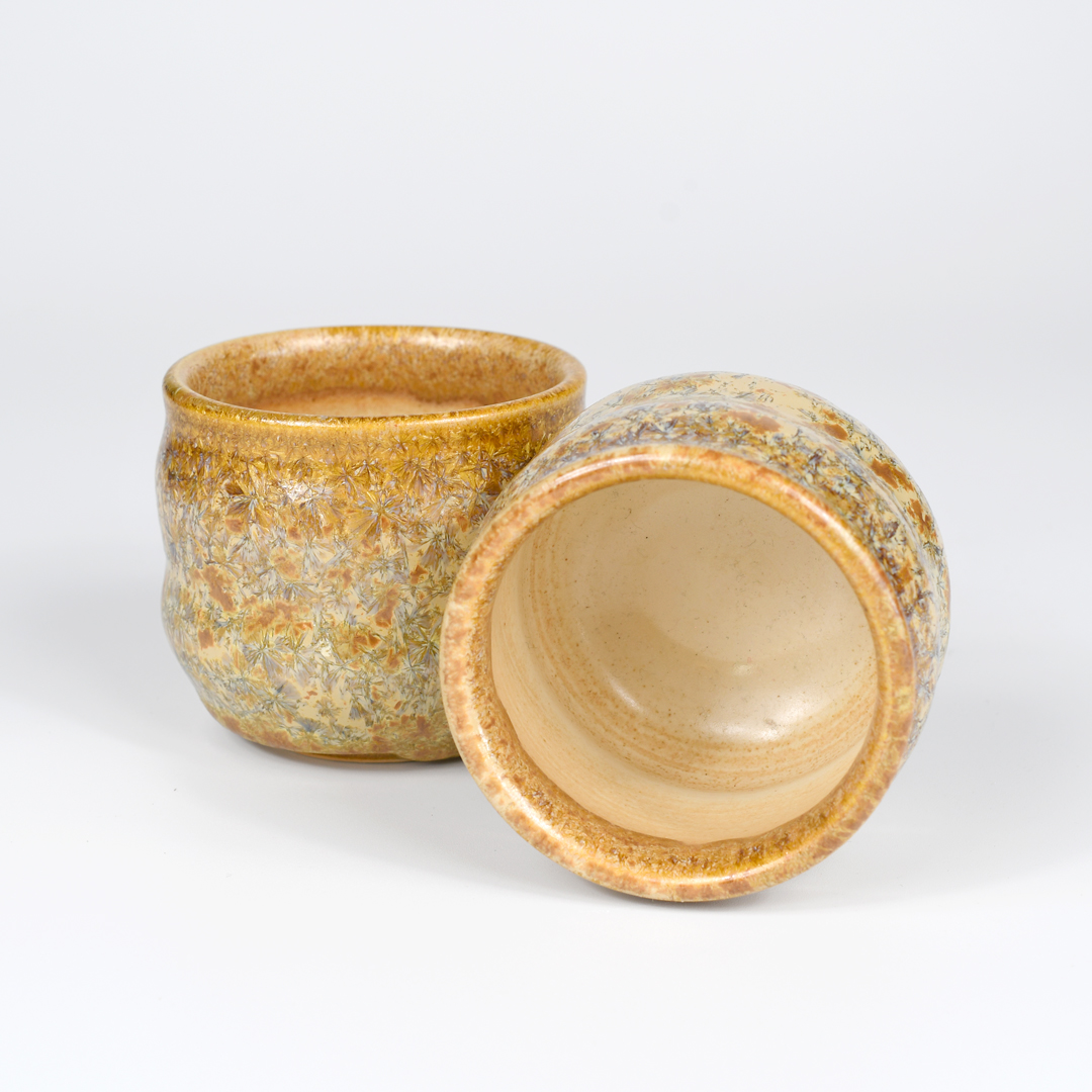 Gold & Tan Crystalline Glazed Teacups - Image 2