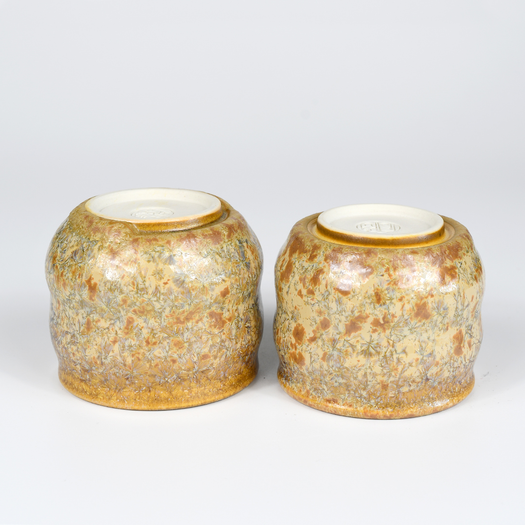 Gold & Tan Crystalline Glazed Teacups - Image 3