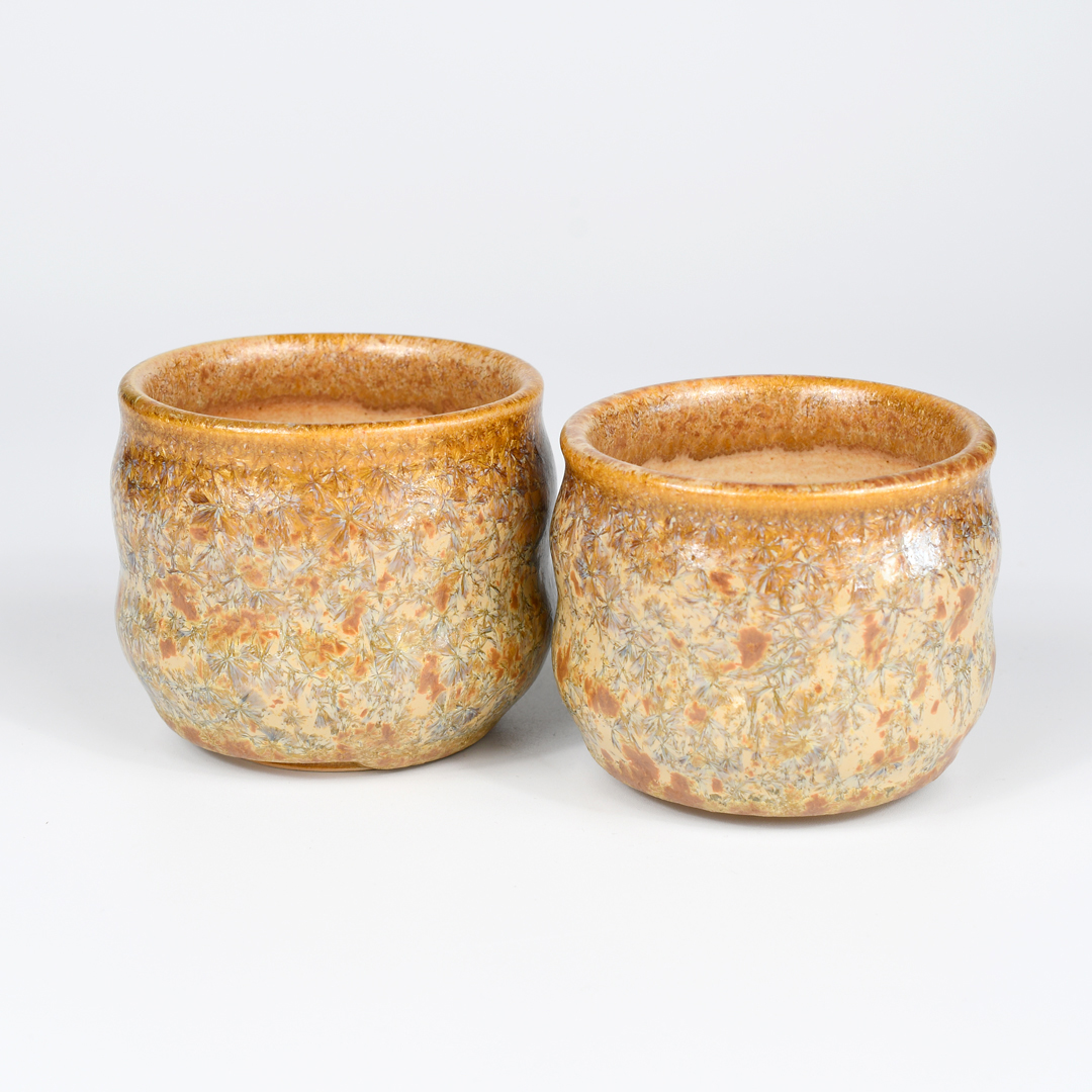 Gold & Tan Crystalline Glazed Teacups